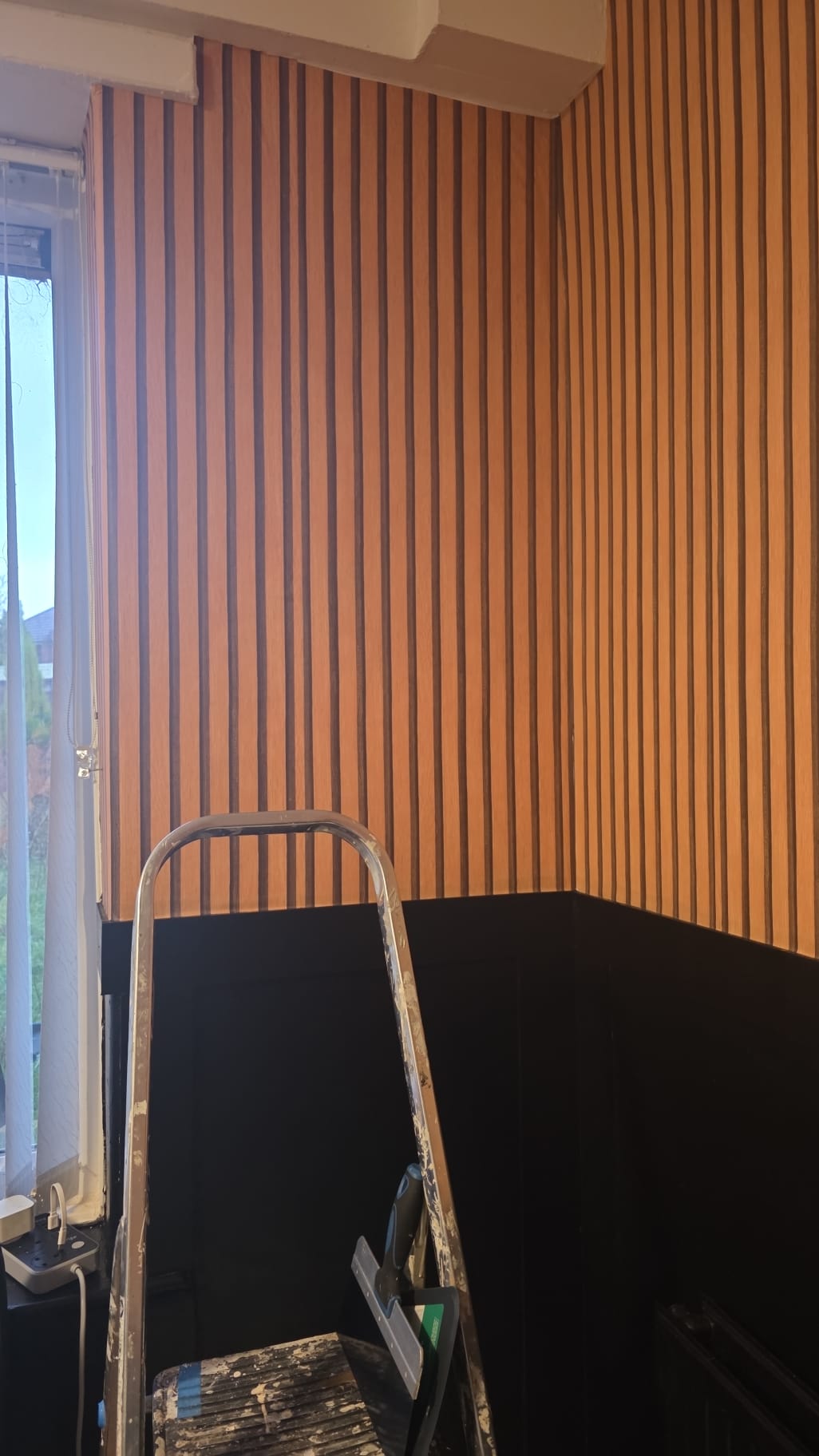 Finished decorative slatted feature wall